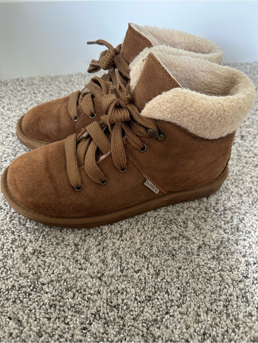 BearPaw Cream Shearling-Lined Lace Up Ankle Boots - Picture 4 of 10